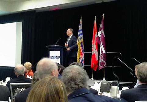David Harquail, Franco-Nevada president and CEO, delivers a keynote address during the Association for Mineral Exploration BC's annual Roundup conference late last month. Photo by Matthew Keevil.