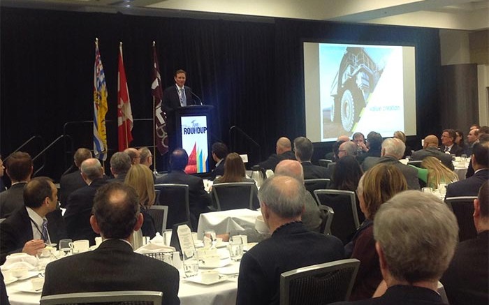 Goldcorp president and CEO Chuck Jeannes gives a speech at AME BC's Roundup 2015. Photo by Matthew Keevil.