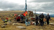 Elders, warriors and escorts representing the Tahltan Nation occupy a drill site in September 2013 at Fortune Minerals' Arctos coal project in northwest British Columbia. Photo by Tamo Campos.