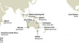 A map showing assets that have been spun of out BHP Billiton into the new company South32. Credit: South32