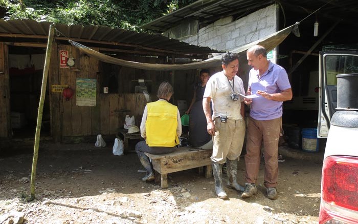 Diego Benalcazar (far right), Odin Mining's vice-president of exploration and corporate development, in the field in Ecuador.Source: Odin Mining