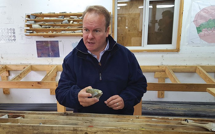 Western Copper and Gold president and CEO Paul West-Sells in the core shack at the Casino copper project, 50 km northwest of Carmacks in the Yukon. Photo by Matthew Keevil.