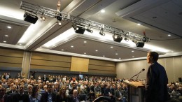 Delegates listen to a talk at AME BC's Roundup at the Vancouver Convention Centre last month. Credit: AME BC