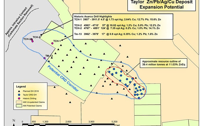 A map showing "expansion potential" at Arizona Mining's Taylor Deposit. Credit:  Arizona Mining