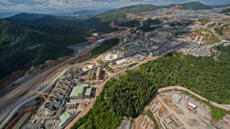 An aerial view of the milling facilities at the Pueblo Viejo gold mine. The mine is held 60% by Barrick Gold and 40% by Goldcorp. Credit: Goldcorp