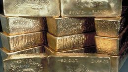 Stacked gold bars produced by Toronto-based Barrick Gold. Credit: Barrick Gold