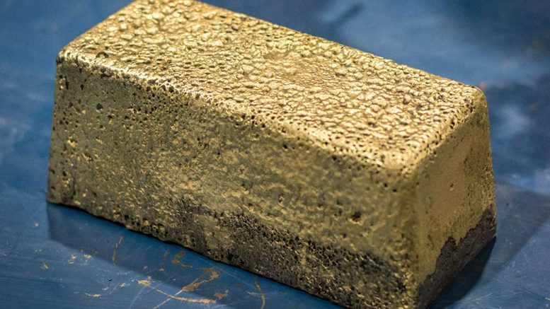 The first gold doré bar produced at Pretium Resources’ Brucejack mine. Credit: Pretium Resources.