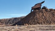 A haul truck placing ore on the leach pad at Fiore Gold’s Pan gold mine in Nevada. Credit: Fiore Gold.