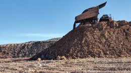 A haul truck placing ore on the leach pad at Fiore Gold’s Pan gold mine in Nevada. Credit: Fiore Gold.