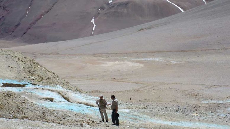 The high-grade copper oxide zone at Filo Mining's Filo del Sol project on the Chile-Argentina border. Credit: Filo Mining.