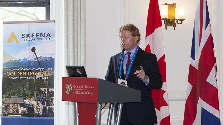 Walter Coles, Jr., president and CEO of Skeena Resources speaking at the Northern Miner's Canadian Mining Symposium in London, U.K., in April 2018. Photo by Martina Lang.