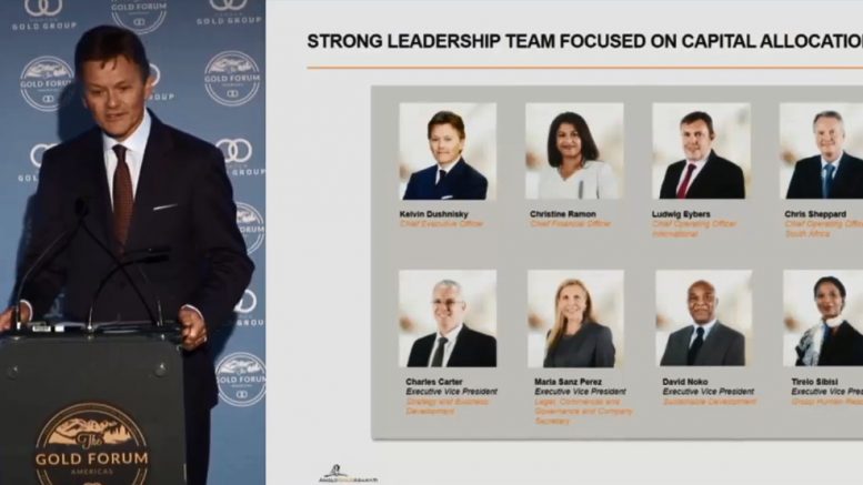 AngloGold CEO and executive director Kelvin Dushnisky presenting at the Denver Gold Forum in September 2018. Credit: Denver Gold Forum video screenshot.