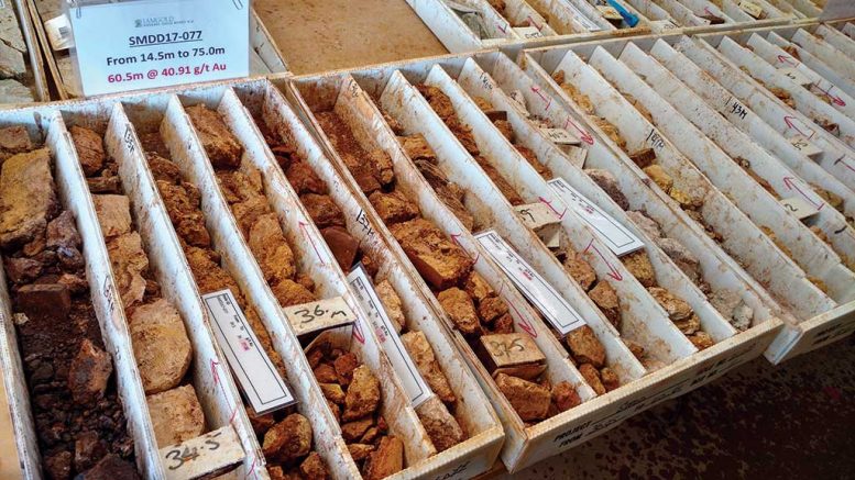 Drill core at Iamgold’s Rosebel gold mine in Suriname. Photo by John Cumming.