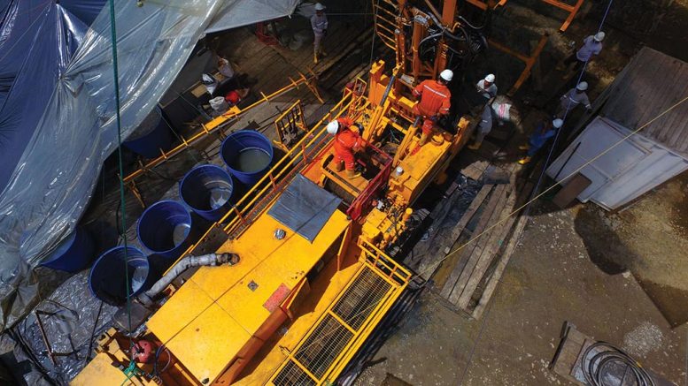Drillers at SolGold’s Cascabel copper-gold property in northern Ecuador. Credit: SolGOld.